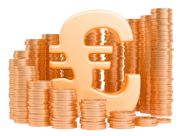 Pfund Sterling Symbol mit Goldmünzen ringsum, 3D-Rendering — Stockfoto