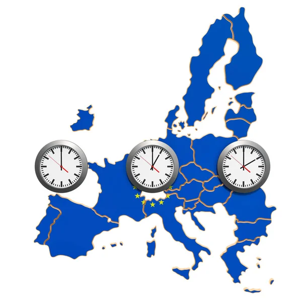 Ζώνες ώρας στην έννοια της Ευρωπαϊκής Ένωσης. απόδοση 3D — Φωτογραφία Αρχείου
