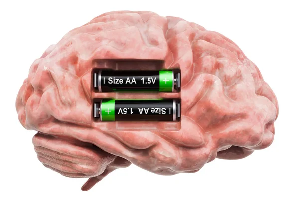 Cerebro humano con baterías. Concepto de recuperación y tratamiento — Foto de Stock