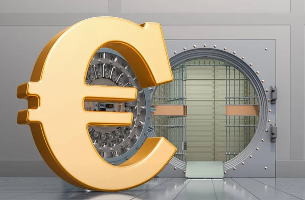 Euro symbool met geopende bankkluis, 3D-rendering — Stockfoto