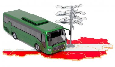 Avusturya otobüs turları konsepti. 3B işleme