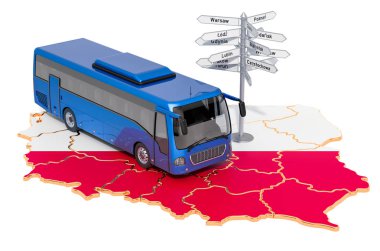 Polonya otobüs turları konsepti. 3B işleme