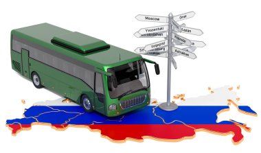 Rusya Federasyonu otobüs turları konsepti. 3B işleme