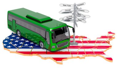 ABD otobüs turları konsepti. 3B işleme