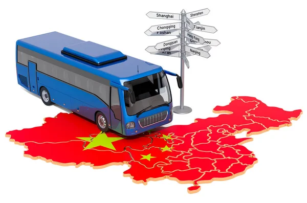 Çin otobüs turları konsept konsepti. 3B işleme — Stok fotoğraf