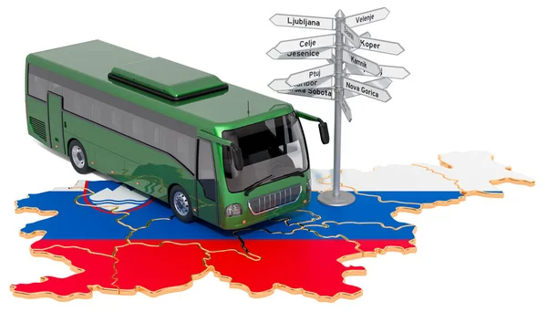 Słowenia Bus Tours koncepcji. Renderowanie 3D — Zdjęcie stockowe