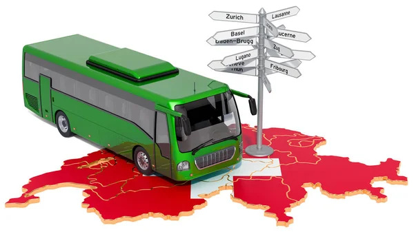 瑞士巴士旅游概念。3d 渲染 — 图库照片