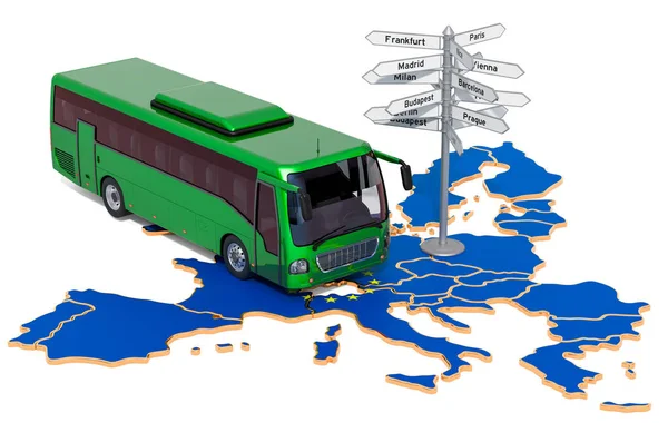 Das Konzept der Europäischen Union für Busreisen. 3D-Darstellung — Stockfoto