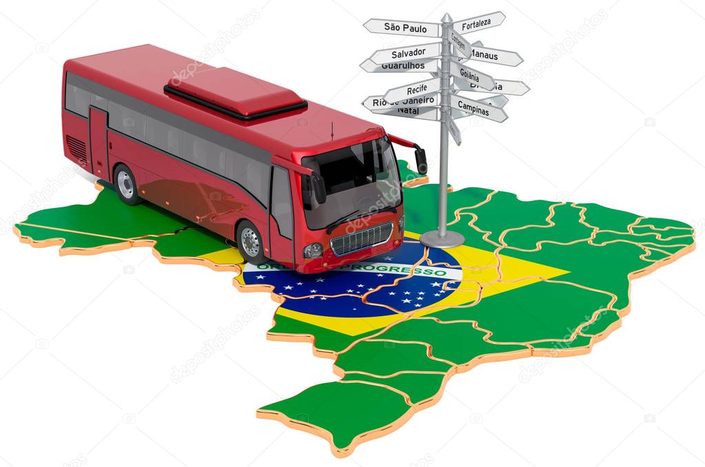 Brazil Bus Tours concept. 3D rendering