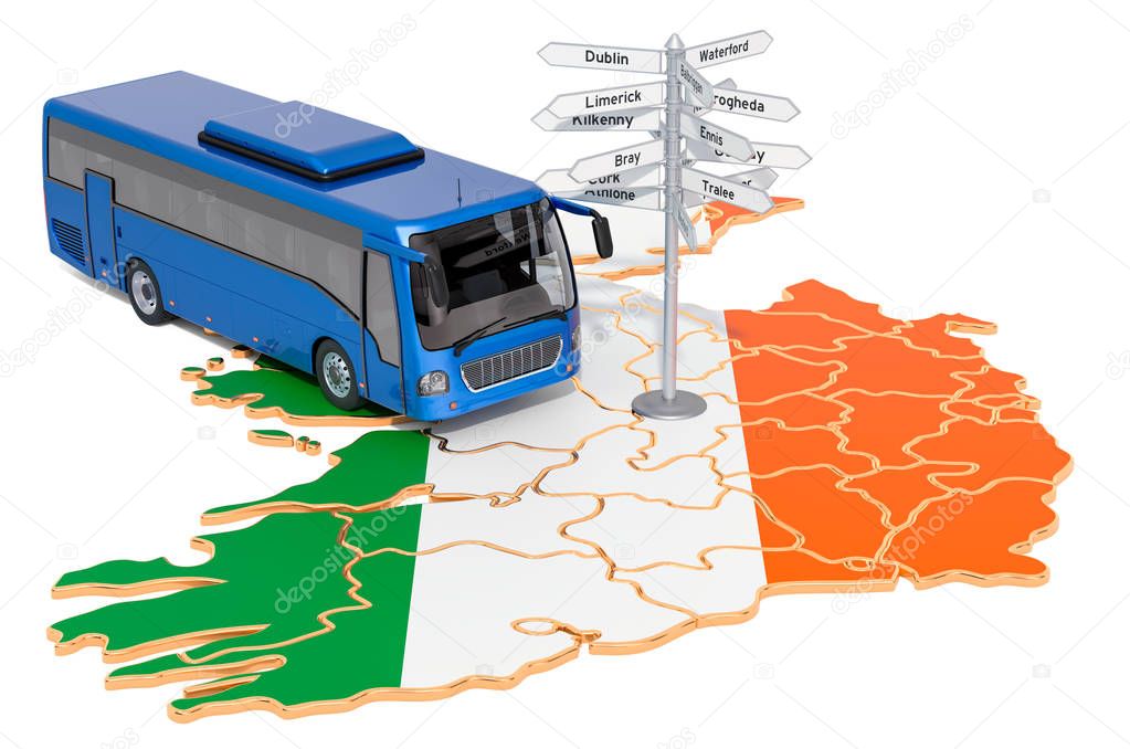 Ireland Bus Tours concept. 3D rendering