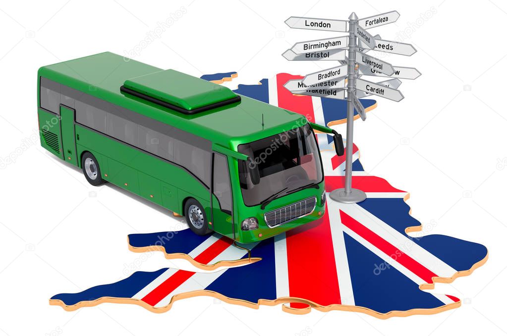 The United Kingdom Bus Tours concept. 3D rendering