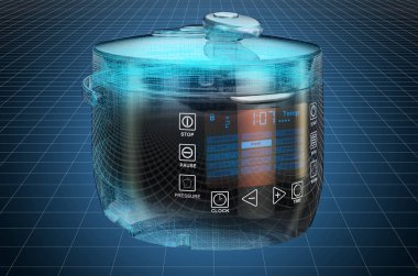 Otomatik Multicooker görselleştirme 3D CAD modeli, plan