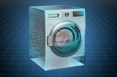 Giysi kurutma makinesi, plan görselleştirme 3D CAD modeli. 3D rende