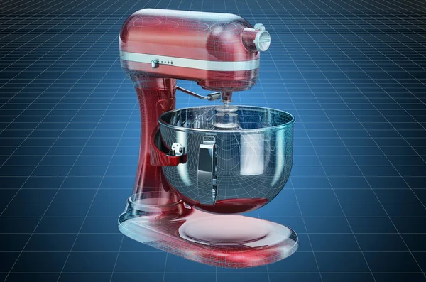 Visualization 3d cad model of stand kitchen mixer, blueprint — Stock Photo, Image