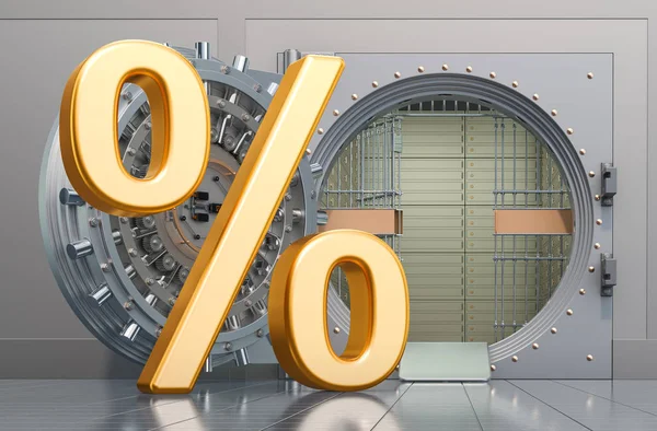 Otevřený bankovní trezor s procentním symbolem, finanční koncepce — Stock fotografie