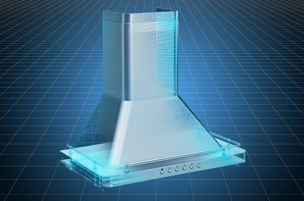 Οπτικοποίηση 3D CAD μοντέλο της κουκούλα εξάτμισης της κουζίνας, προσχέδιο — Φωτογραφία Αρχείου