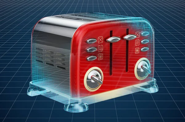 Visualization 3d cad model of retro toaster, blueprint