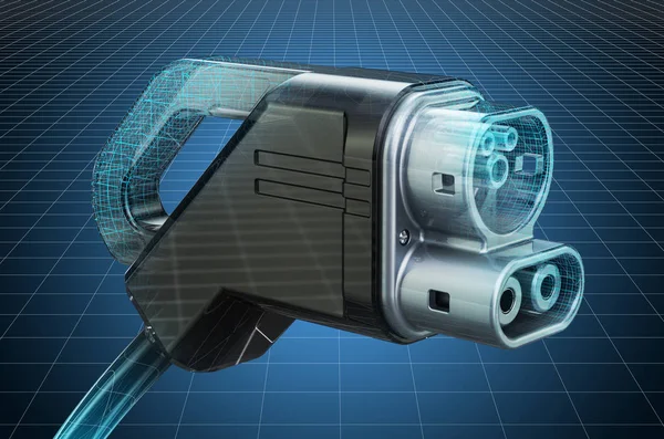 Wizualizacja modelu 3D CAD z elektrycznym wtyczką do ładowania samochodów elektrycznych — Zdjęcie stockowe