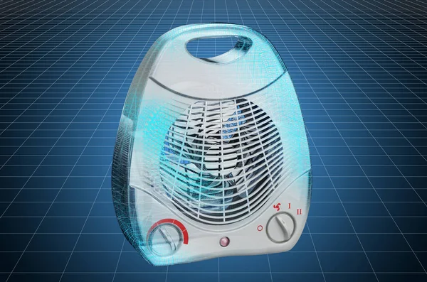 Visualisatie 3D CAD-model van ventilator verwarming, blauwdruk — Stockfoto