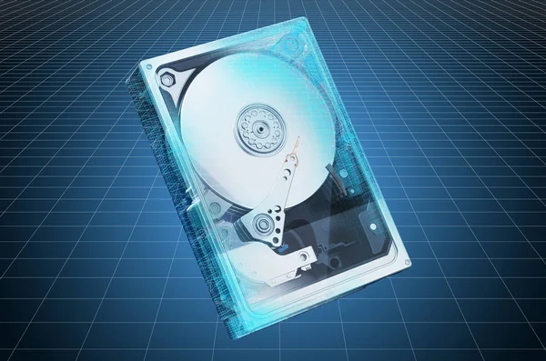 Visualização modelo 3D cad de disco rígido HDD, blueprint — Fotografia de Stock