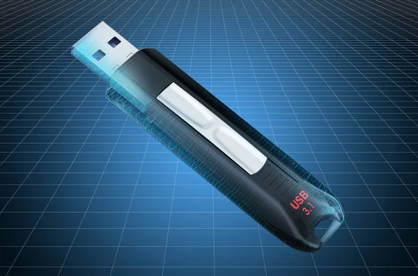 Visualización modelo 3d cad de la unidad flash USB, plano — Foto de Stock