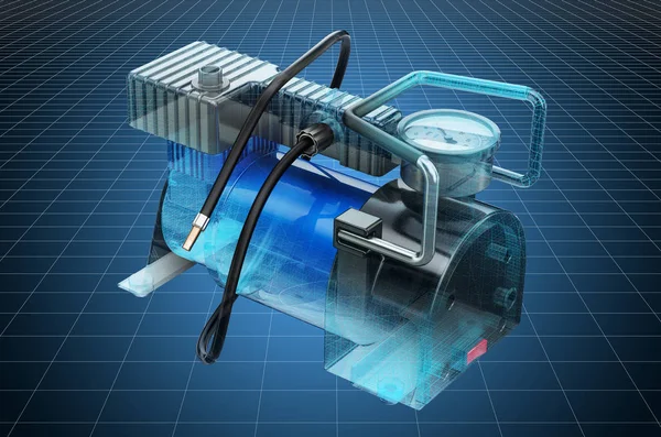 Visualisatie 3D CAD model van auto draagbare elektrische luchtcompressor — Stockfoto