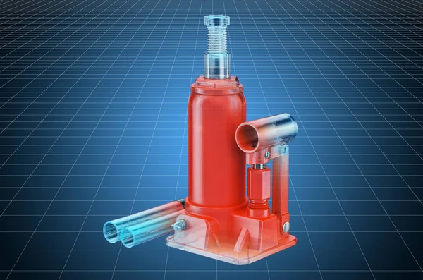 Wizualizacja 3D CAD Model podnośnika hydraulicznego butelki — Zdjęcie stockowe