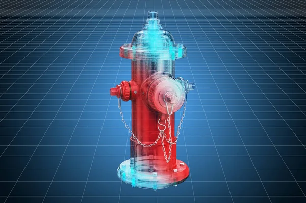 消防栓的可视化 3D cad 模型，蓝图 — 图库照片
