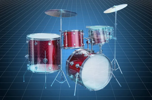 Visualizzazione 3d cad modello di drum kit, cianografia. Rendering 3D — Foto Stock