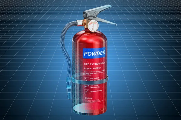 Visualization 3d cad model of fire extinguisher, blueprint