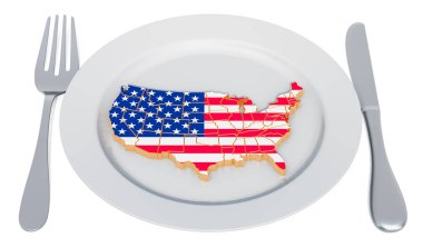 Amerikan mutfağı konsepti. Abd haritası ile plaka