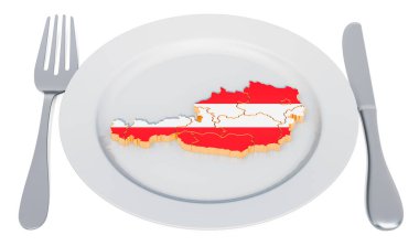 Avusturya mutfağı kavramı. Avusturya haritası ile plaka
