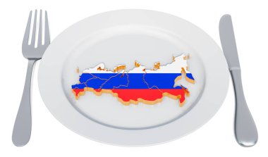 Rus mutfağı konsepti. Rusya haritası ile plaka. 3d render