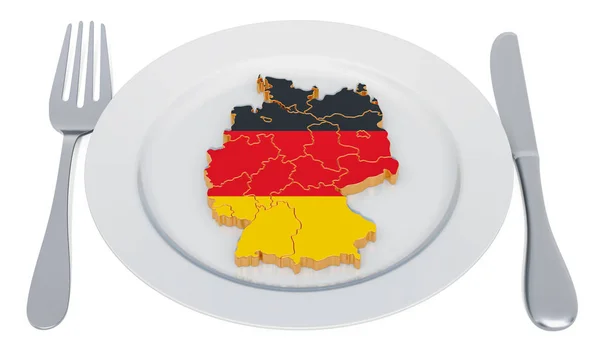 Concepto de cocina alemana. Placa con mapa de Alemania. Renderizado 3D —  Fotos de Stock