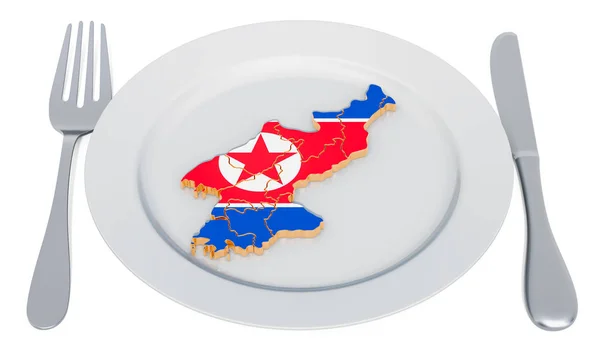 Концепція кухні Північної Кореї. Тарілка з картою Північної Кореї — стокове фото