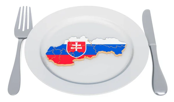 Концепція словацької кухні. Табличка з картою Словаччини. 3D-рендерінг — стокове фото