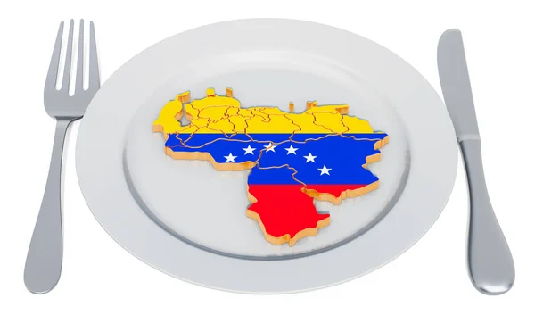 Concepto de cocina venezolana. Placa con mapa de Venezuela — Foto de Stock