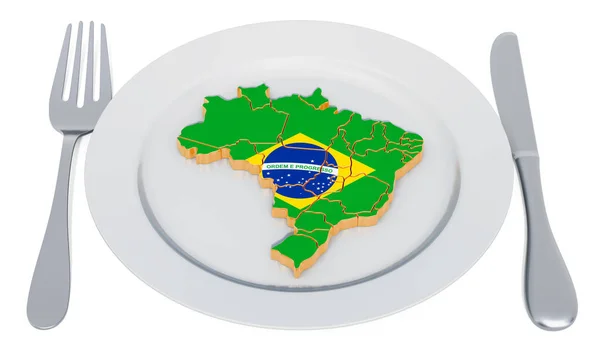Konsep masakan Brasil. Lempeng dengan peta Brazil — Stok Foto
