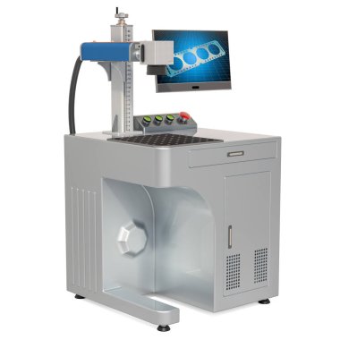 Masaüstü Fiber Lazer İşaretleme Makinesi. 3d render
