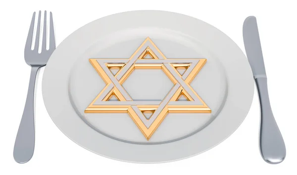 Koosjer voedsel concept. Bord met Joodse ster. 3D-rendering — Stockfoto