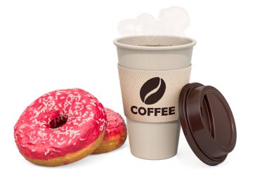 Kahve fincan ile Donuts, 3d render