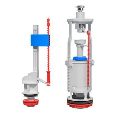 Tuvalet dolgu ve floş vanaları, 3d render