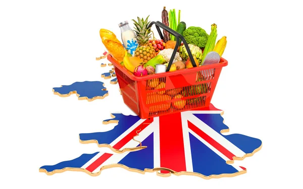 Marknads korg eller köpkraft i Förenade kungarikets koncept. — Stockfoto