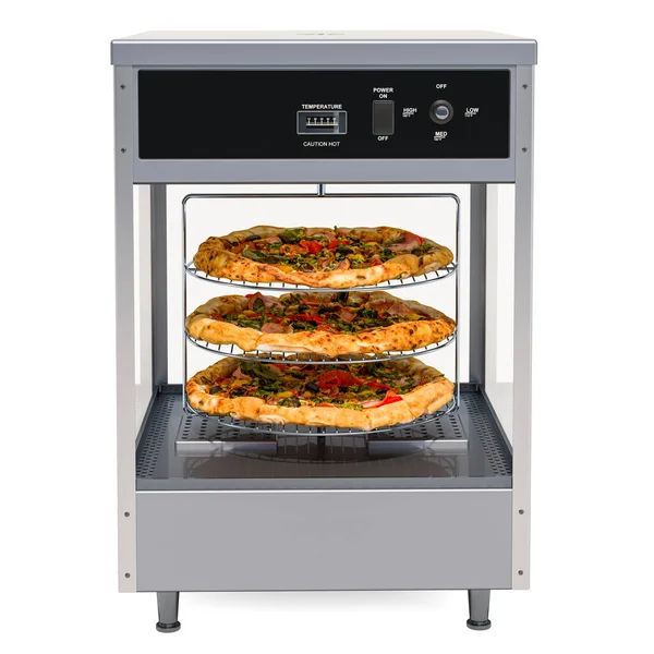 Open View Pizza Merchandiser with Pizza inside, 3D rendering — ストック写真