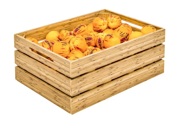 Paprika 's in de houten krat, 3d rendering — Stockfoto