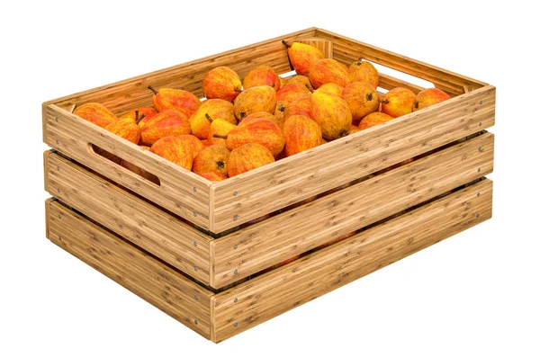 Pears in the wooden crate, 3D rendering — Stok fotoğraf