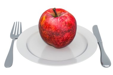 Elma çatal ve bıçakla kaplı, 3 boyutlu. 