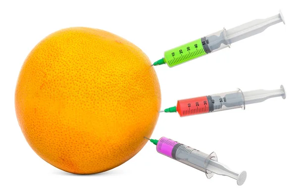 柚子，装有装有化学品的注射器 — 图库照片