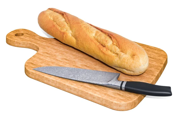 Baguette with crispy crust lies on a wooden board — Stock Photo, Image