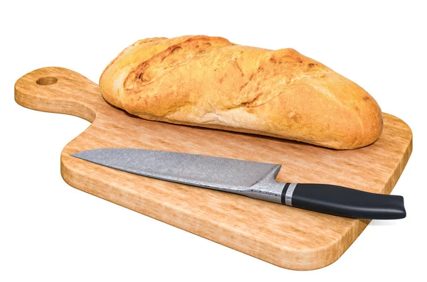 Mini baguette ligger på en träskiva bredvid en kniv — Stockfoto